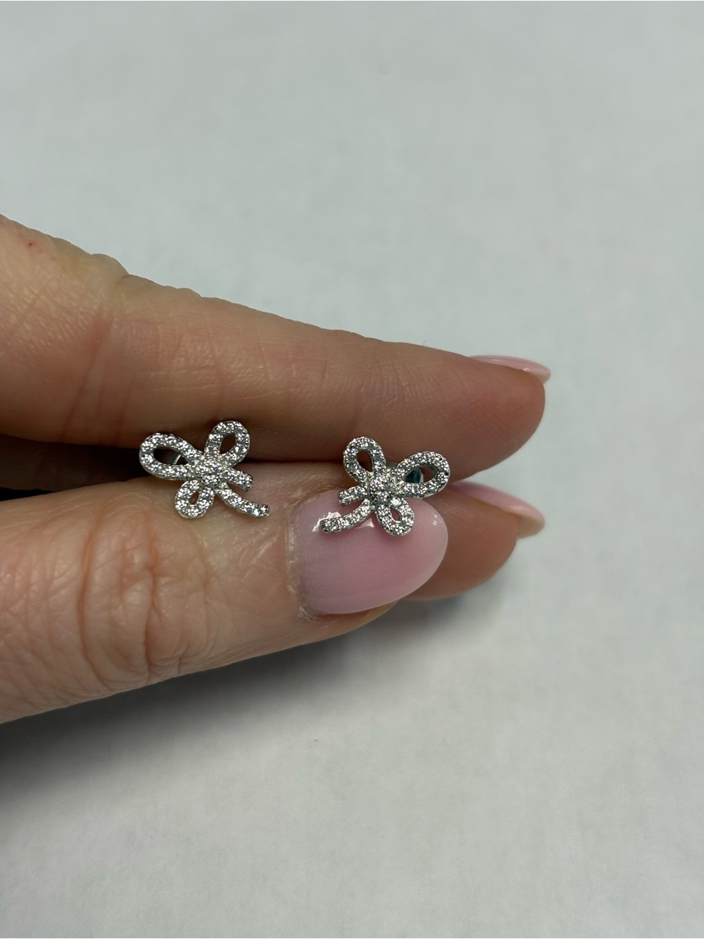 Suzy Levian Sterling Silver White CZ Bow Stud Earrings NWT